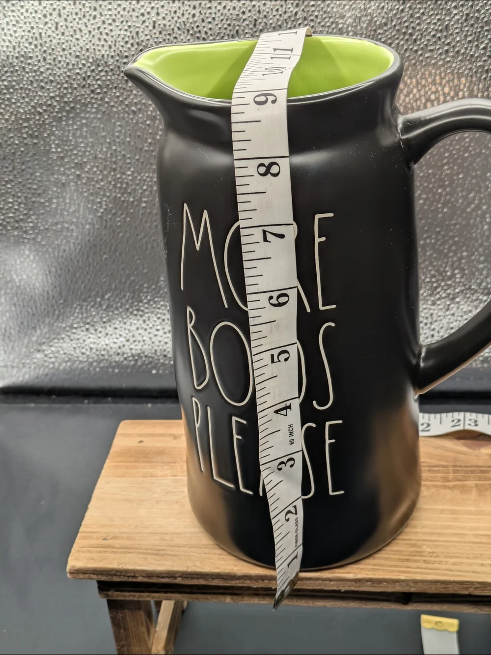 Rae Dunn Black Pitcher with Lime Green Interior - 